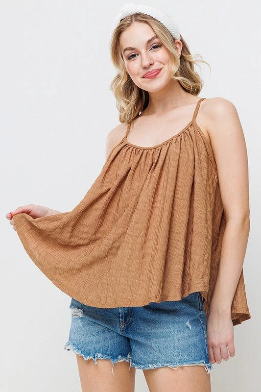 CamisolePirateMOCHA SHIRRED PLEATED CAMI TOP TJ10572SC