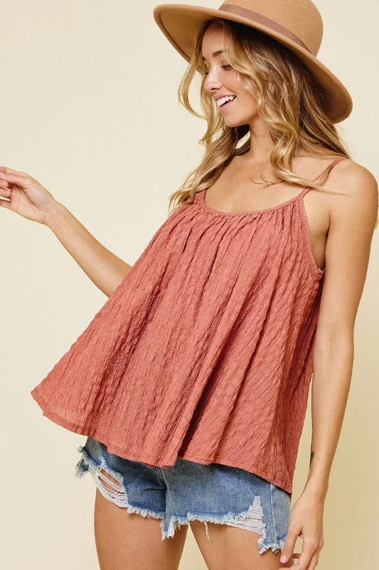 CamisoleAdventurerRUST SHIRRED PLEATED CAMI TOP TJ10572SC