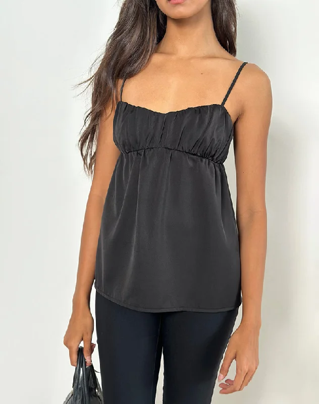 CamisoleAquaCamden Longline Cami Top in Satin Black