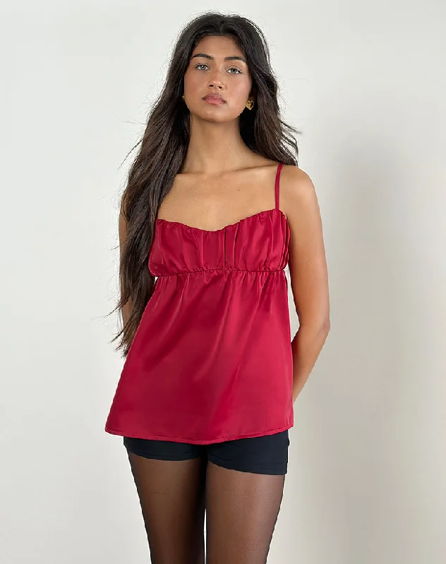 CamisoleMarineCamden Longline Cami Top in Satin Red