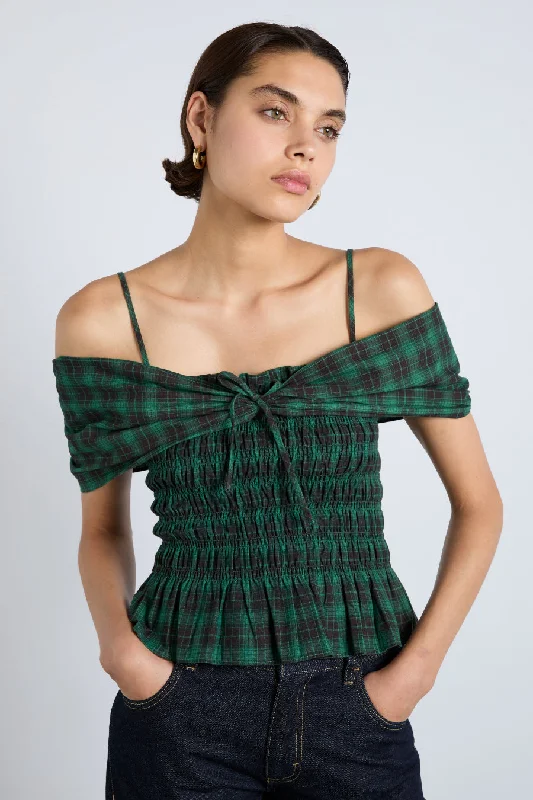 CamisoleJadeelsa shirred bardot cami - green check