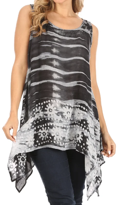 CamisoleFusionSakkas Marin Women's Sleeveless Loose Boho Casual Tank Top Blouse Tie-dye & Batik