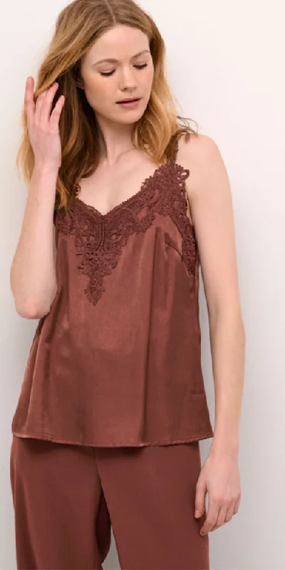 CamisoleJadeCream Lace Trim Cami, raisin