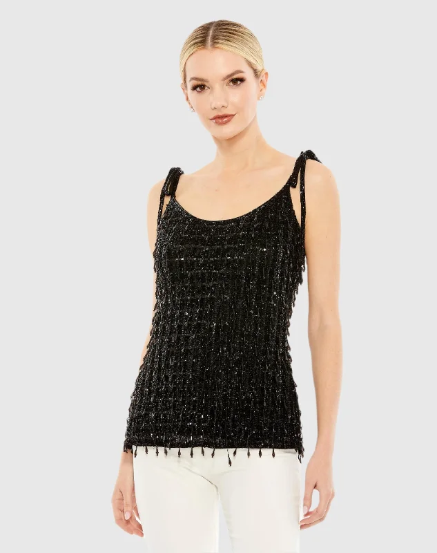 CamisoleMarineCrystal Embellished Soft Tie Cami Top - FINAL SALE