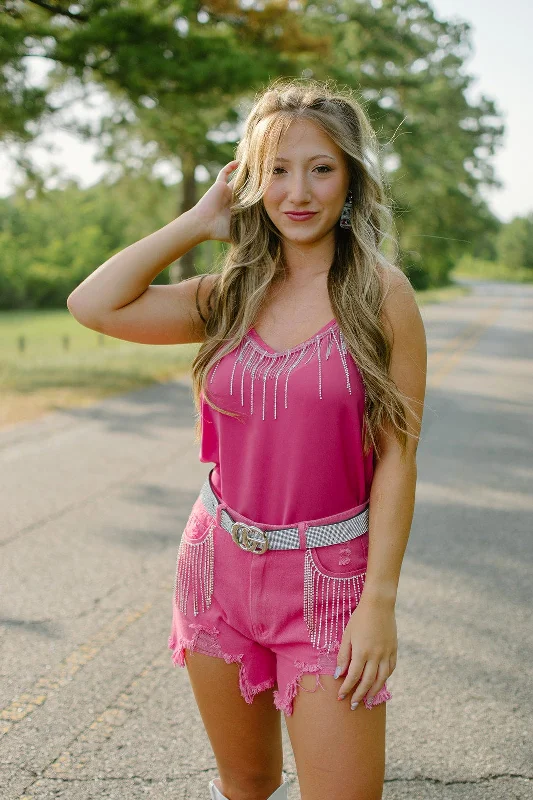 CamisoleCrystalHot Pink Rhinestone Fringe Cami