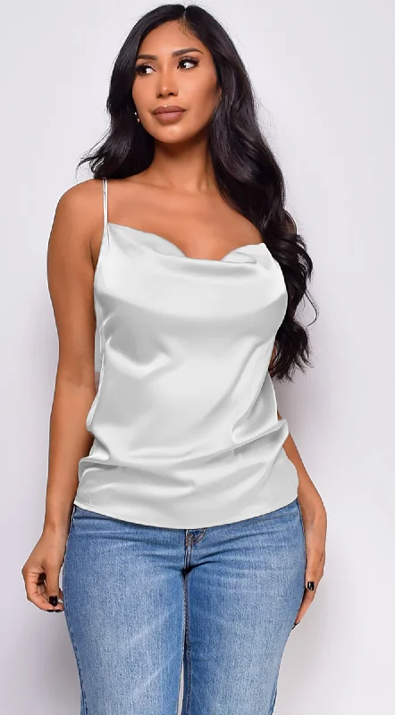 CamisoleGriffinMireille Satin Charmeuse Cowl Neck Cami Top - Ivory