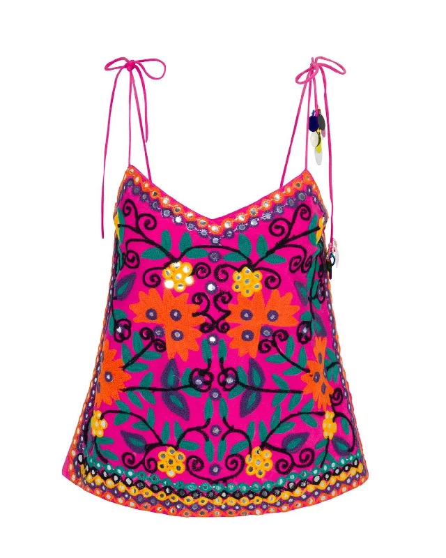 CamisoleSteelPlumeria Embroidered Cami - Fuchsia