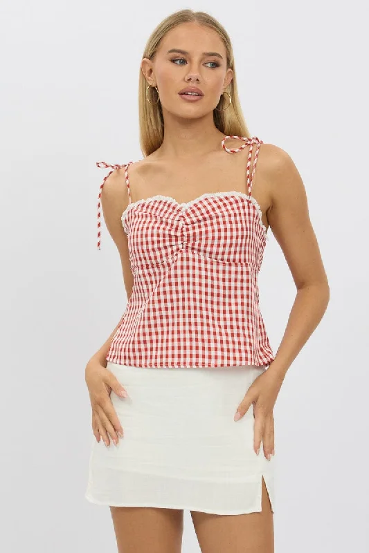 CamisolePrimeRed Check Cami Top Backless