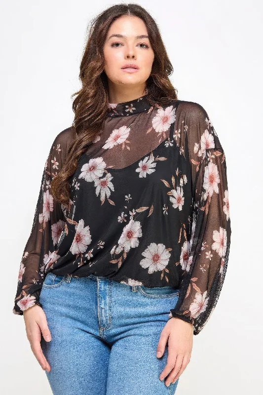 CamisoleMarineMesh Floral Ls Top W/cami